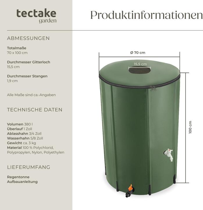 Image du produit tectake Récupérateur d’eau de pluie (380 l)