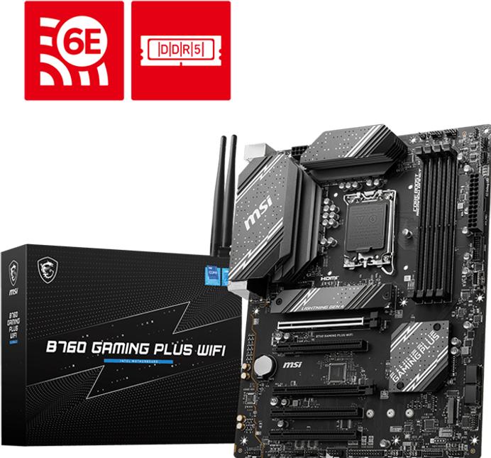 Immagine prodotto MSI B760 GAMING PLUS WIFI LGA1700 mATX MB 4xDDR5 4xSATA 2xM.2 (LGA 1700, Intel B760, ATX)