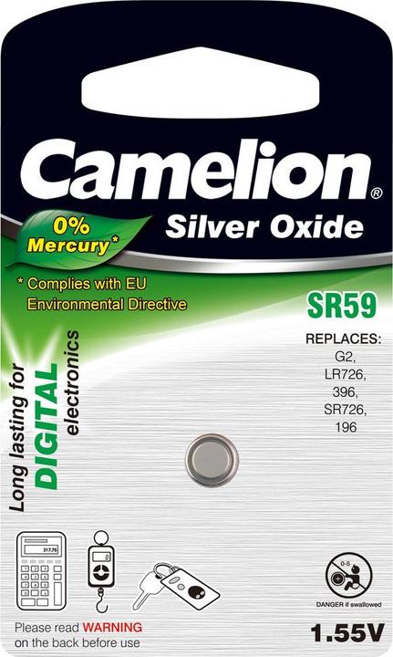 Actual product image Camelion SG2-BP1 = SR59 button cell 1.55V 30mAh ø7.9x2.65mm silver oxide (1 pcs., SR59, 23 mAh)