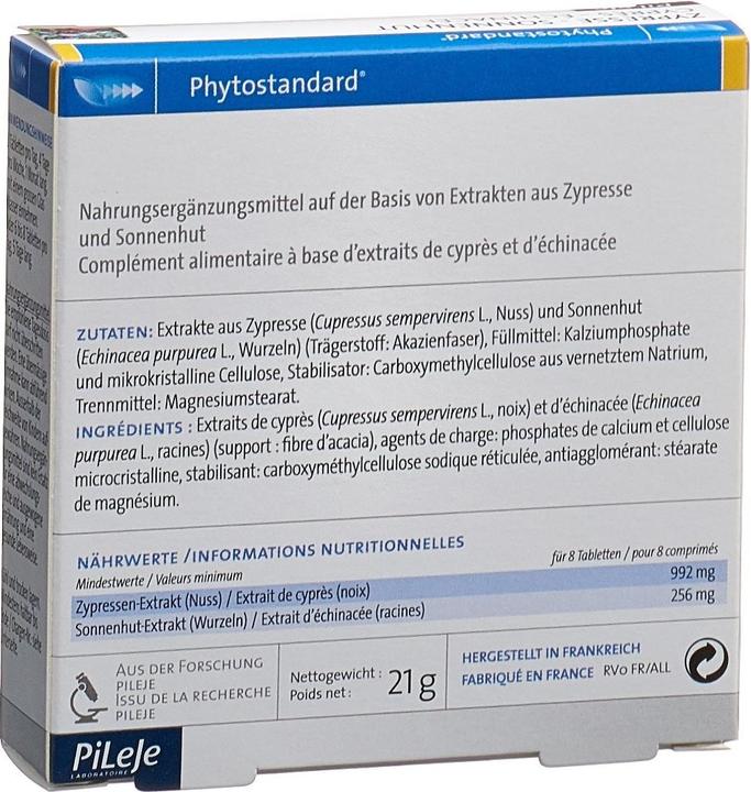Nutritional values and ingredients Phytostandarts Pileje cypress and coneflower (30 Piece, Pills, 35 g)