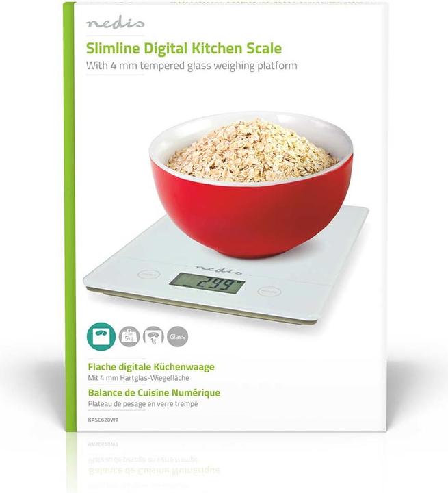 Produktbild Nedis Küchenwaagen | Digital | Glas / Kunststoff | CR 2032 Batterie | Weiss