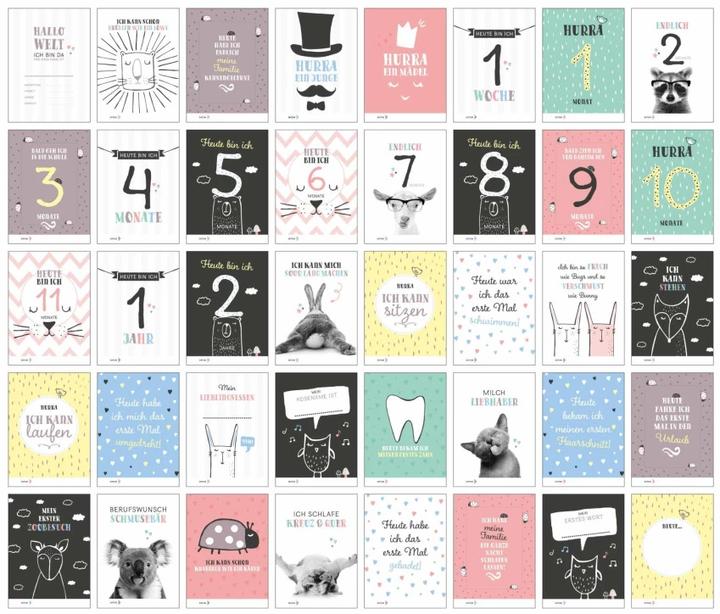 Produktbild 40 Baby Meilenstein-Karten für das 1. Lebensjahr für Mädchen und Junge. Baby Milestone Cards de