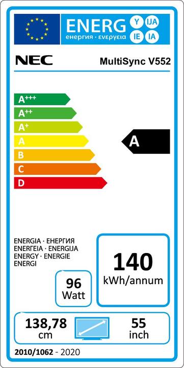 Energie-Label NEC MultiSync V552 (1920 x 1080 Pixel, 55")