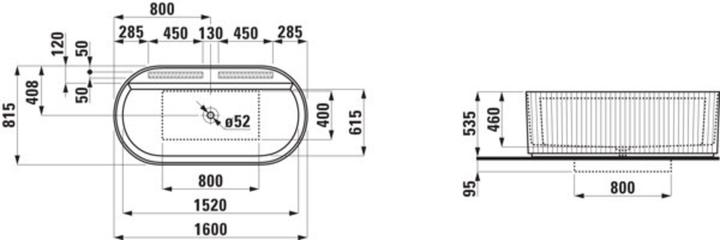 Produktbild Laufen Sonar Badewanne, freistehend, 1600x815x535mm, 2 Rückenschrägen, mit Oberflächentextur auss (160 cm, 81.50 cm)