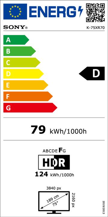 Energy Label Sony Bravia 7 Professional Displays FWD-75XR70 - 189 cm (75") (75", LCD, 4K, 2024)