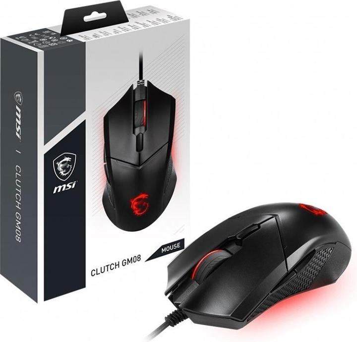Actual product image MSI CLUTCH GM08 Optical Gaming Mouse "4200 DPI Optical Sensor, 6 Programmable buttons (Cable)