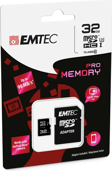 Actual product image Emtec microSDHC 32GB Class10 Pro (32 GB, microSDHC, U1, UHS-I)