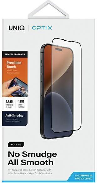 Produktbild Uniq Optix Matte iPhone 15 Pro Max 6.7" matowe szkło hartowane z aplikatorem (1 Stück, Apple iPhone 15 Pro Max)