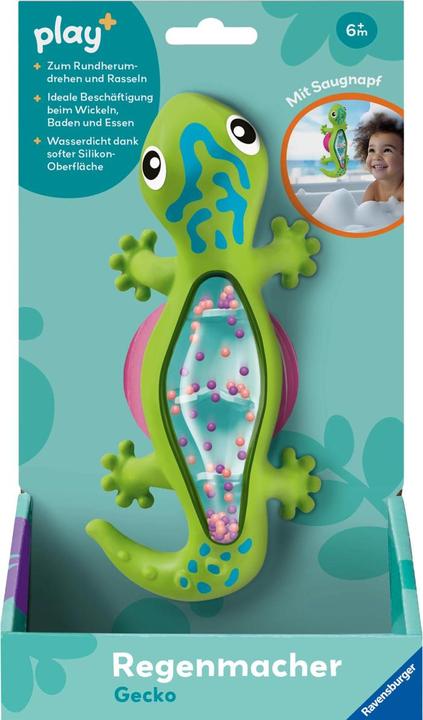 Produktbild Ravensburger 4870 play+ Regenmacher: Gecko, Musikinstrument, Mini-Rassel, Saugnapf-Spielzeug