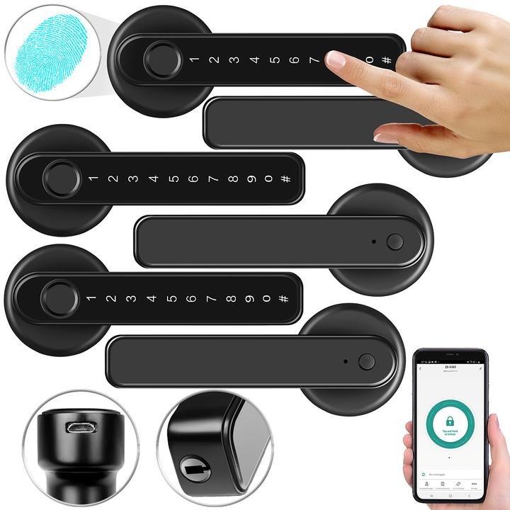 Produktbild VisorTech Türbeschläge mit Fingerabdruck-Scanner, PIN & App, 3er Set (Türgriff)