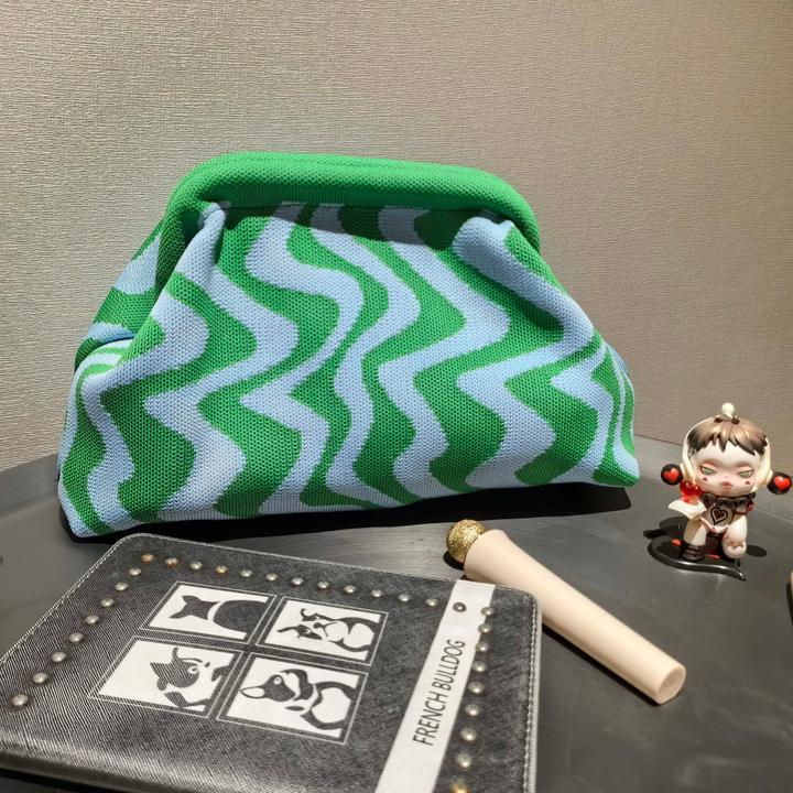 Only-Bags.Store Gestrickte Polyester Kosmetiktasche, grosse Kapazität Streifenmuster, lässig vielseitig Zip Tasche