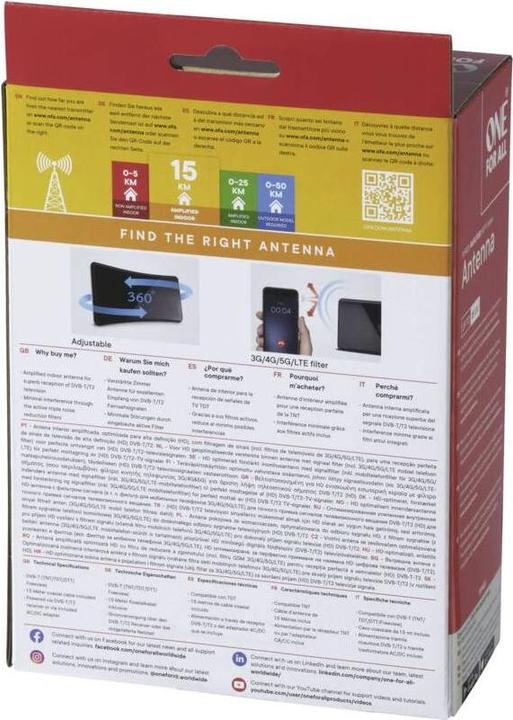 Image du produit One for All Antenne DVB-T2 incurvée 5G blk (Antenne plate, DVB-T / -T2)