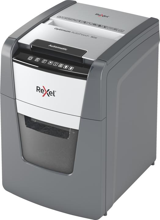 Actual product image Rexel Optimum AutoFeed+ 90X Shredder Particle cut 4 x 28 mm 34 l Number of sheets (max.): 90 Safe (Particle cut)