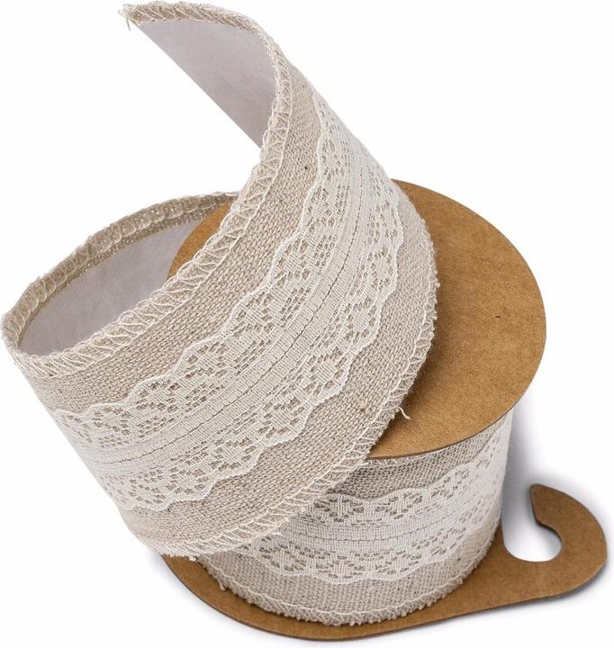 Image du produit Artifete Ruban de lin avec dentelle adhésive 5cm - Ivoire