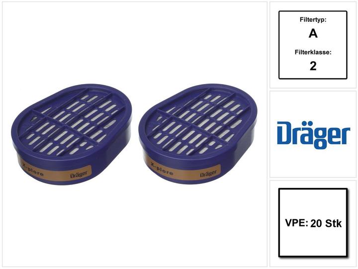 Produktbild Dräger X-plore A2 Gasfilter 20 Stück Bajonettfilter für X-plore 3300 3500 5500 ( 6738873 ) (A2, 1 x)