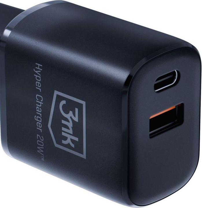Immagine prodotto 3MK HyperCharger 20W 1xUSB-C + 1xUSB-A ładowarka sieciowa PD/QC czarna/nero (20 W)