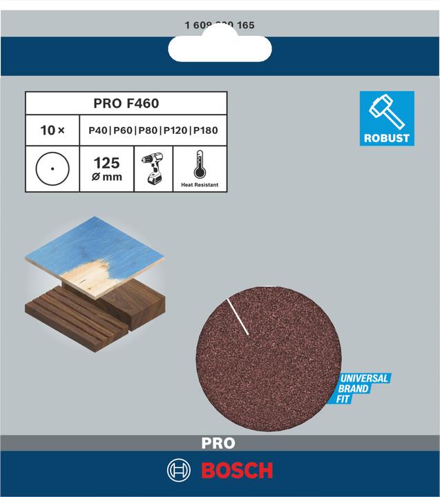 Image du produit Bosch Professional Zubehör PRO F460 Feuille abrasive, G40, G60, G80, G120, G180, 125 mm, 5 pces. (40, 60, 80, 120, 180)