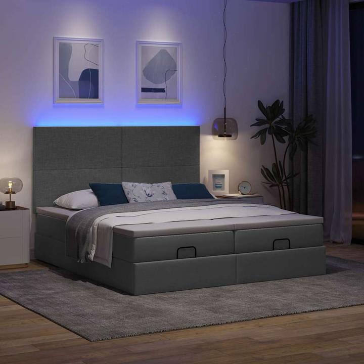 Actual product image VidaXL Ottoman bed with mattresses dark grey 200x200 cm fabric (200 x 200 cm)