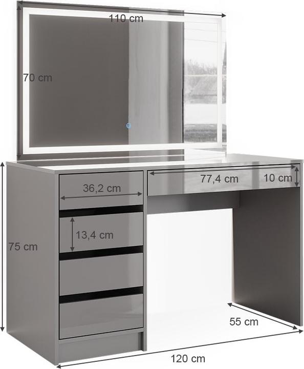Produktbild Vicco Sherry mit Beleuchtung (120 x 55 x 75 cm)