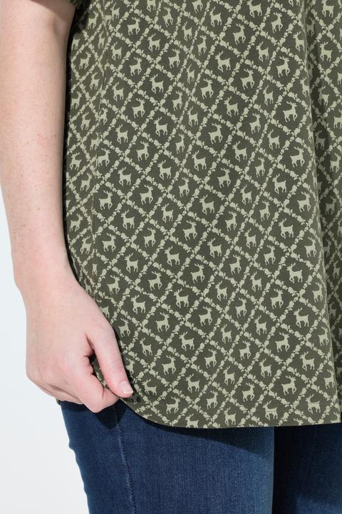 Produktbild Ulla Popken T-Shirt, Trachtenmuster, A-Linie, V-Ausschnitt, Halbarm (62)