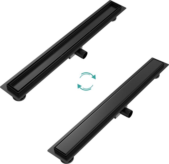 Emke Duschrinne Edelstahl, Bodenablauf Komplettset Siphon mit Geruchsstop, Haarsieb, 800cm, Schwarz (800 mm)