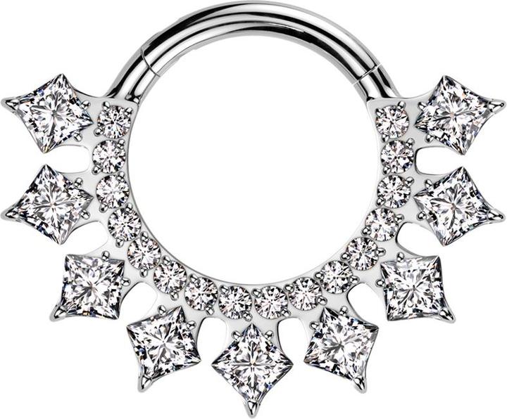 Immagine prodotto Star Piercing Anello a micro segmenti con cerniera in argento con cristalli rotondi e quadrati argento (Titanio G23)
