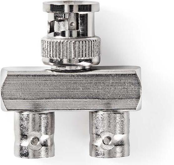 Actual product image Nedis BNC adapter BNC plug 2X BNC socket Nickel-plated 50 Ohm distributor Metal Silver 10 pieces Plast