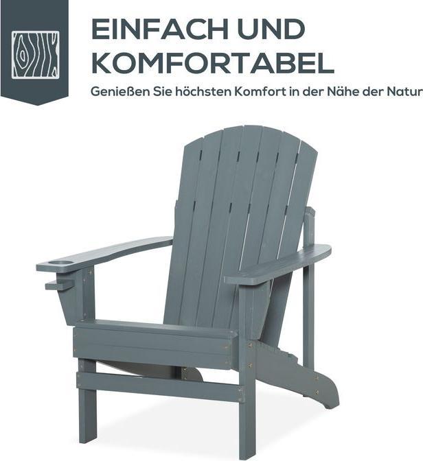 Produktbild Swisshandel24 Gartenstuhl mit Becherhalter Gartenliege Balkonstuhl Massivholz Dunkelgrau 97 x 72,5 x 93 cm