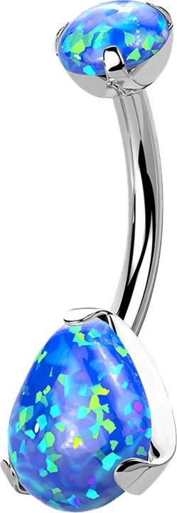 Star Piercing Banane silber mit Opal und Opal Tropfen blau (Titan G23, ohne Messing)