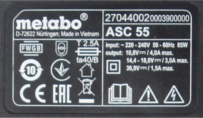 Actual product image Metabo Charger ASC 55, 12-36 V (36 V)