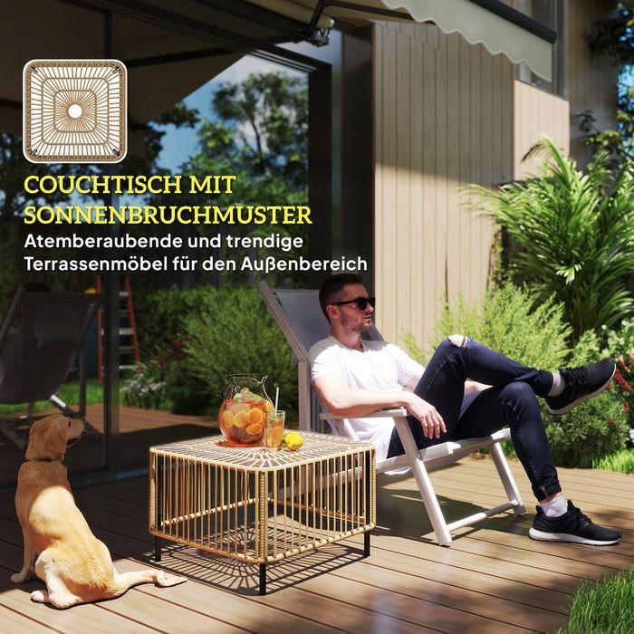 Produktbild Swisshandel24 Polyrattan Gartentisch, 65x65x43 cm, mit Glasplatte Naturholz