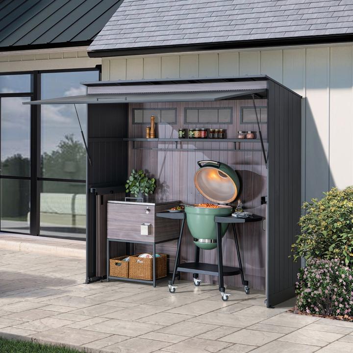 Produktbild Ventaris Outdoor-Küche Gartenhaus 220 cm x 94 cm x 226 cm mit Einrichtung Anthrazit