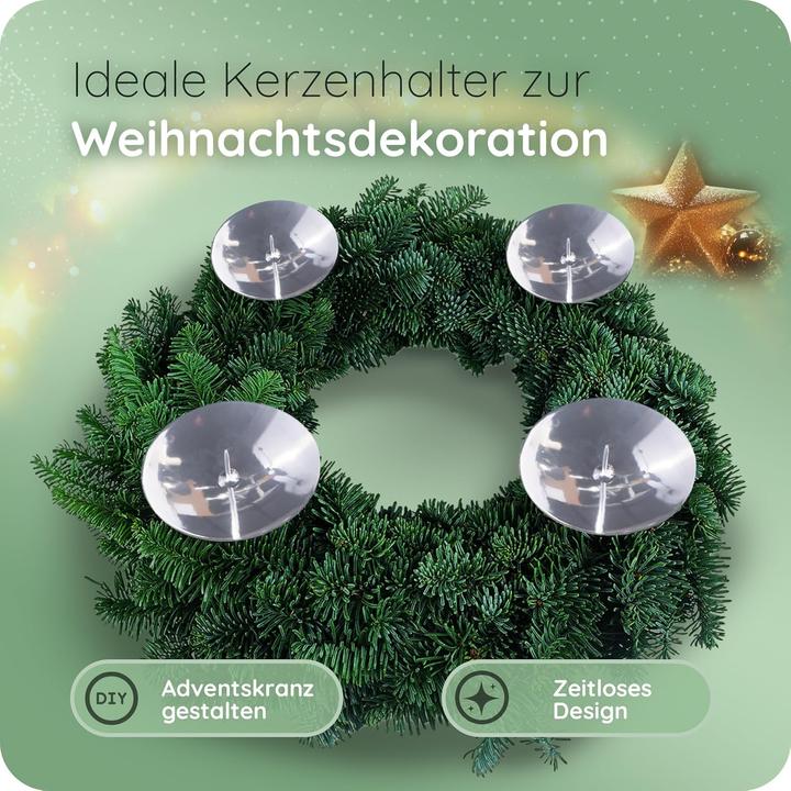 Produktbild Novaliv 4x Kerzenpick mit Dorn 6cm SILBER Kerzenhalter Adventskranz Adventskerzenhalter Kerzenteller