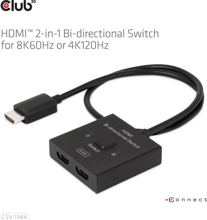 Immagine prodotto Club 3D Club3D Switch HDMI 2-in-1 bidirezionale 8K60Hz/4K120Hz UHD al dettaglio