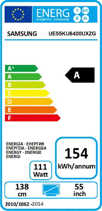 Etichetta energetica Samsung Ue55ku6400 (55", LCD, 4K, 2016)