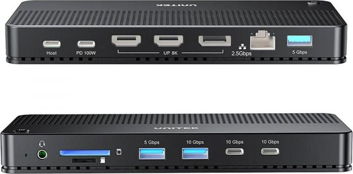 Actual product image Unitek D1104A01 13in1 MST HDMI DP 8K PD 100W Docking station (USB-C, 13 Ports)