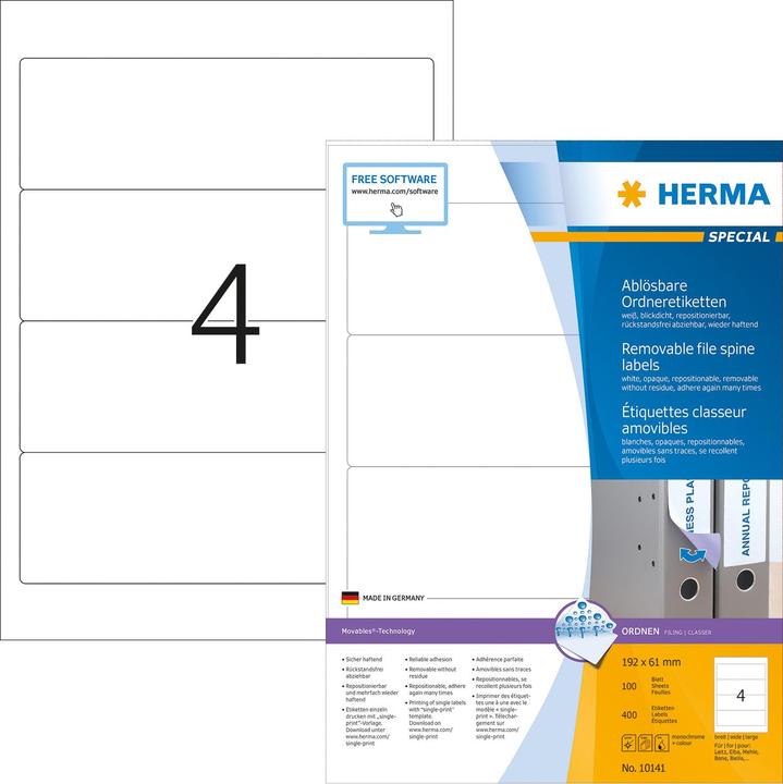 Produktbild HERMA Ablösbare Ordneretiketten A4