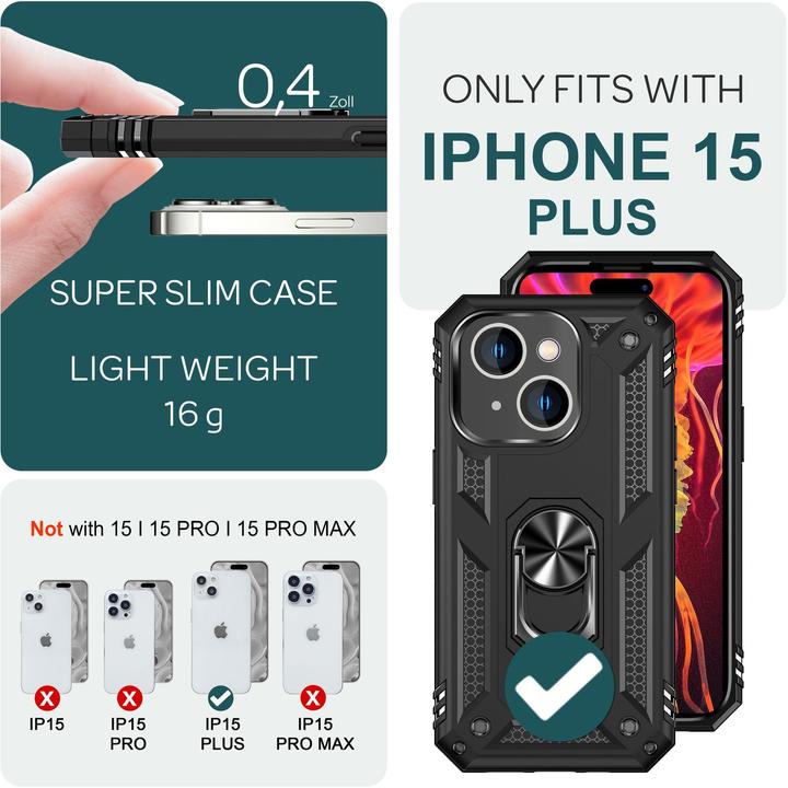 Immagine prodotto Nalia Coperchio ad anello antiurto in stile militare (Apple iPhone 15 Plus)
