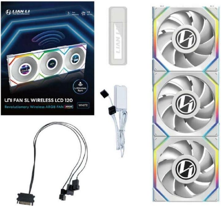 Immagine prodotto Lian-Li UNI FAN SL Wireless LCD Lüfter, ARGB, PWM, 3er-Pack inkl. Controller - 120 mm, weiss (120 mm, 3 x)