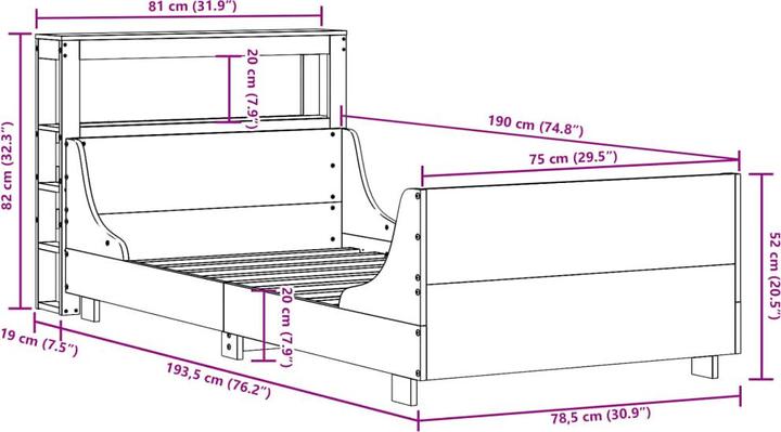 Actual product image VidaXL Solid wood bed Wooden bed Bed double bed headboard white 140x190cm pine (140 x 190 cm)