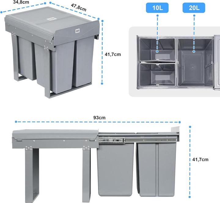 Produktbild LVJ Einbaumülleimer-Trennsystem mit 3 Fächer (40 l)