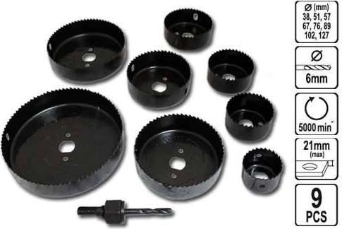 Image du produit Toya Jeu de mèches à bois 9 pcs. (127 mm, 67 mm, 102 mm, 76 mm, 51 mm, 57 mm, 38 mm, 89 mm)