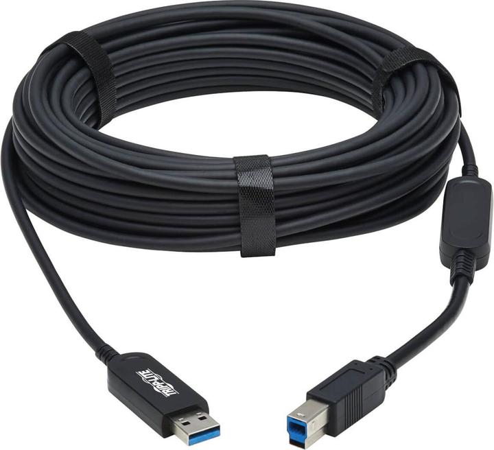 Actual product image Eaton USB 3.2 Gen 1 Plenum-Rated Fiber Active Optical Cable AOC - 5 Gbps A to B M/M Black (30 m, USB 3.2 Gen 1)