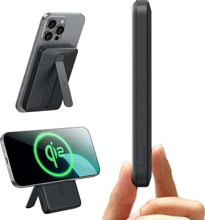 Immagine prodotto ESR Qi2 MagSlim 5000 mAh magnetic powerbank with stand (black) (5000 mAh, 15 W)