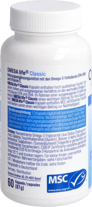 Nährwerte und Zutaten Omega-Life Classic Kaps 500 mg Ds 60 (60 Stück, Kapseln, 128 g)