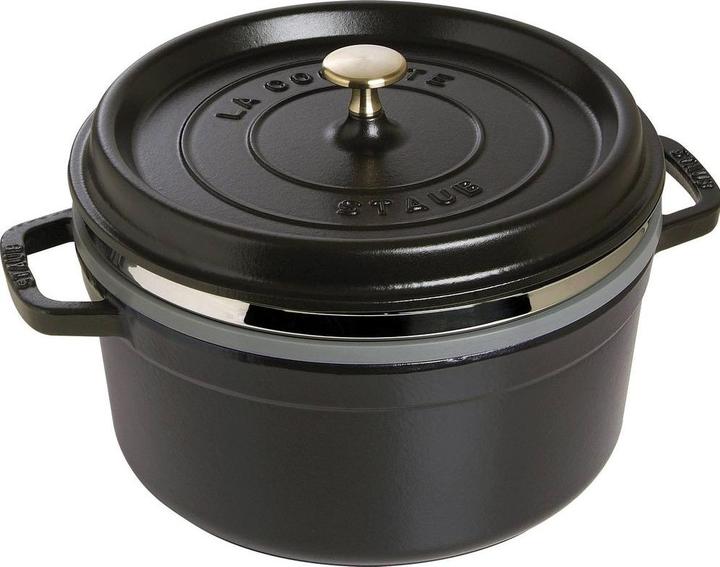 Actual product image Staub Cocotte with steamer insert (26 cm, Casserole + Stewpot, Cast iron, Enamel, Stainless steel)