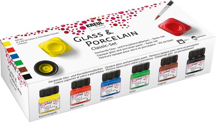 Kreul Glass & Porcelain Classic Set (Karminrot, Gr, Cognac, Kanariengelb, Royalblau, Schwarz, 120 ml)