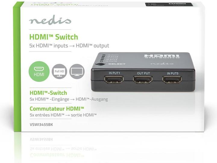 Produktbild Nedis HDMI T Schalter 5-Port Port(s) 5X HDMIT Eingang 1x HDMIT Ausgang 1080p 3.4 Gbps ABS Schwarz