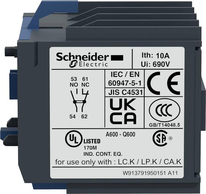 Image du produit Schneider Electric Bloc de contacts auxiliaires 1 contact à fermeture 1 contact à ouverture