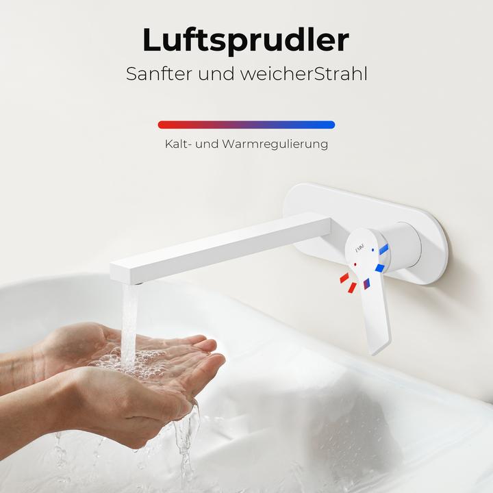 Produktbild Emke Badarmatur, Messing weiss, Mischbatterie Waschbecken, Küchenarmatur mit Perlator, Keramikkartusche